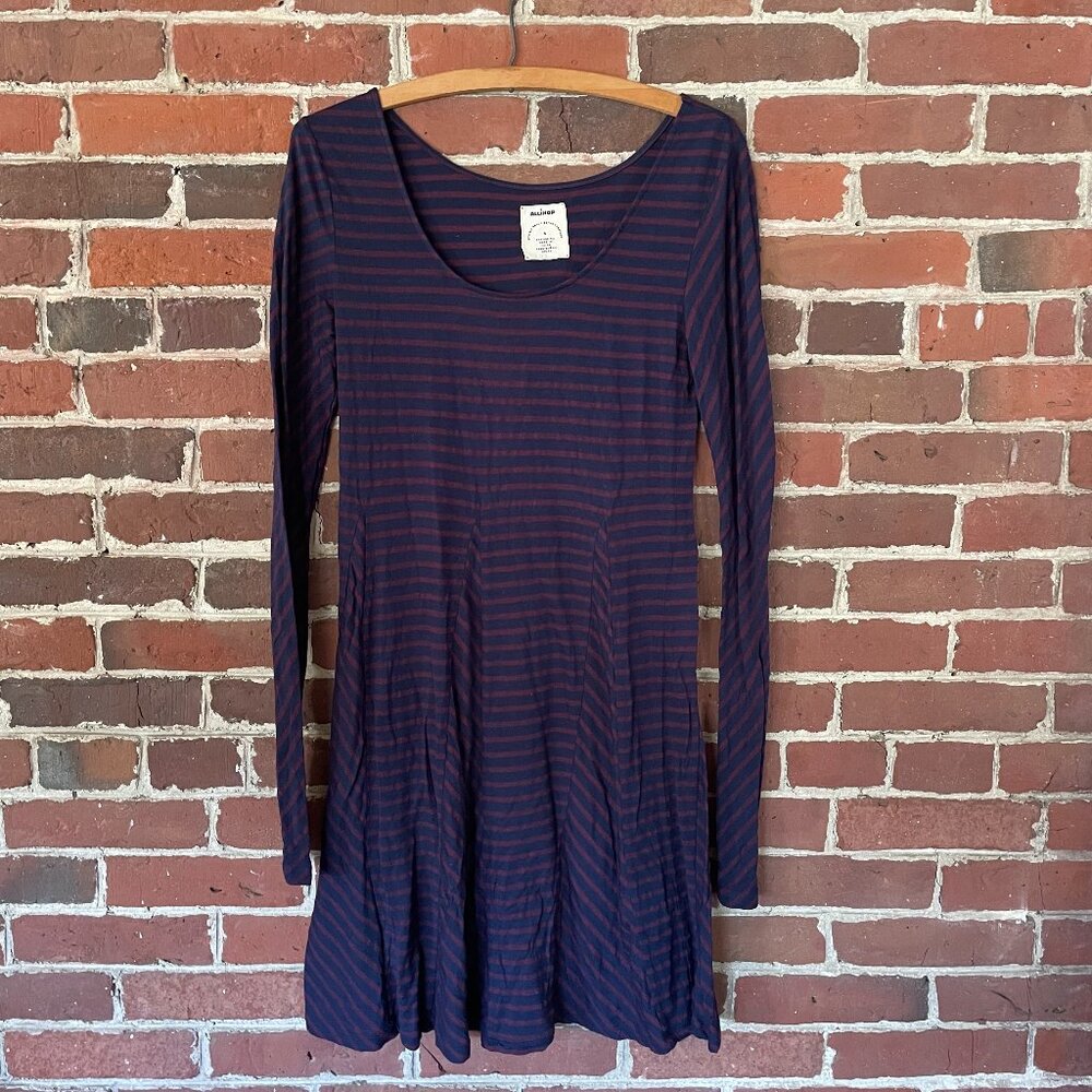 Anthropologie Allihop Fit and Flare Striped Dress in Purple and Navy, Size Small